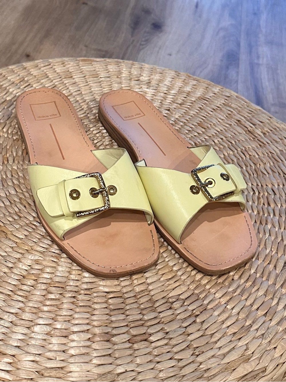 Dolce Vita Lemon / Butter Yellow Buckle Slide Sandals - Picture 2 of 4